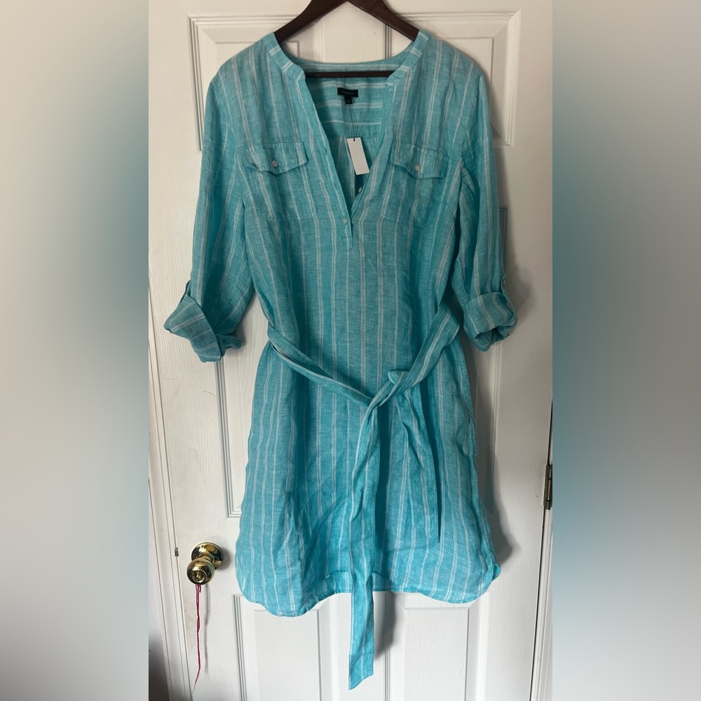 Talbots linen Teal Long Sleeve Dress